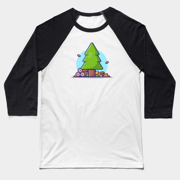 Pinus Tree with Woods and Acorn Autumn Season Cartoon Vector Icon Illustration Baseball T-Shirt by Catalyst Labs